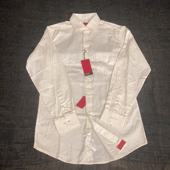 Alfani RED Tonal Texture Striped Dress Shirt Ivory - Picture 3 of 14